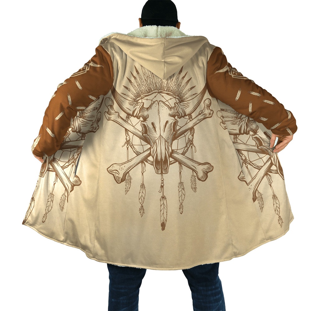Native American Coat, Tessffel Indian Tribe Native American 3D All Over Printed Hooded Cloak Coat