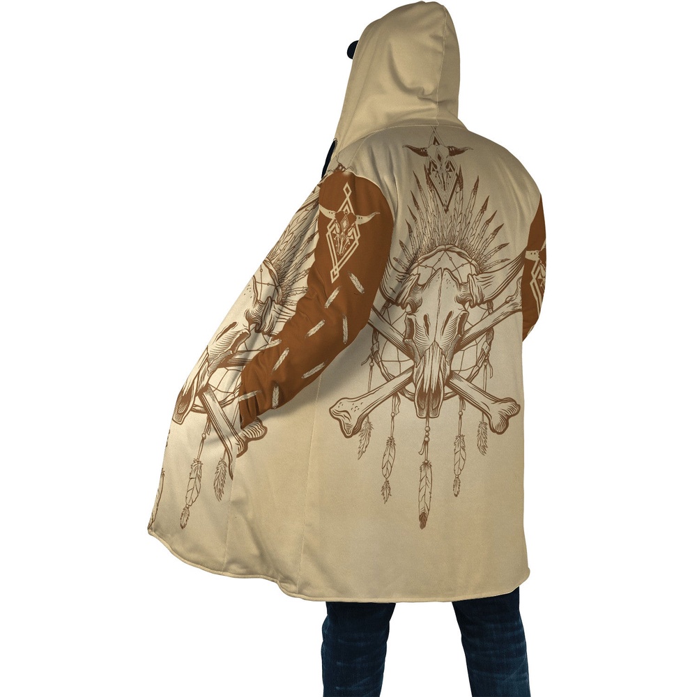 Native American Coat, Tessffel Indian Tribe Native American 3D All Over Printed Hooded Cloak Coat