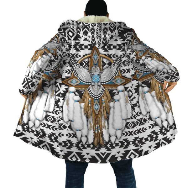 Native American Coat, White Owl Native American 3D All Over Printed Hooded Cloak Coat