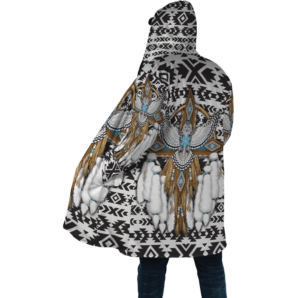 Native American Coat, White Owl Native American 3D All Over Printed Hooded Cloak Coat Native American Coat, White Owl Native American 3D All Over Printed Hooded Cloak Coat