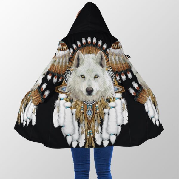 Native American Coat, White Wolves Native American All Over Printed Hooded Cloak Coat, Native American Hoodies