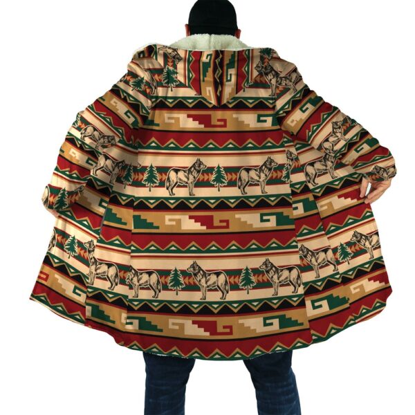 Native American Coat, Wofl Pattern Native American 3D All Over Printed Hooded Cloak Coat