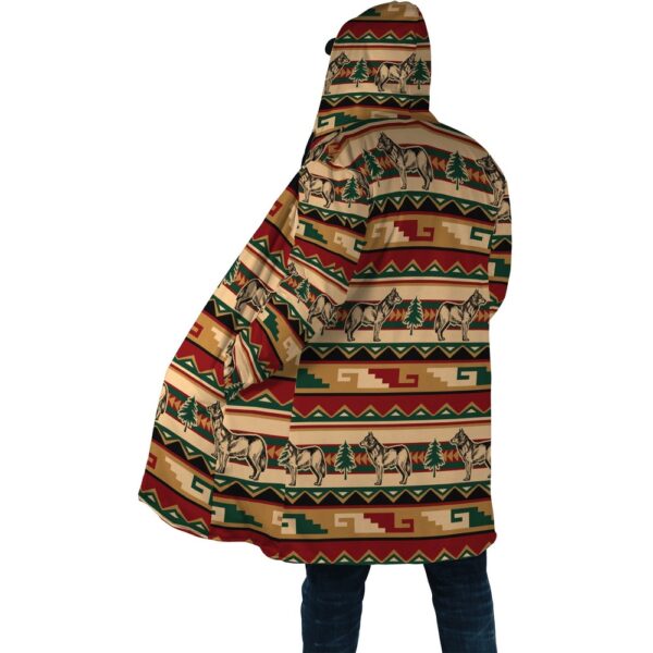 Native American Coat, Wofl Pattern Native American 3D All Over Printed Hooded Cloak Coat