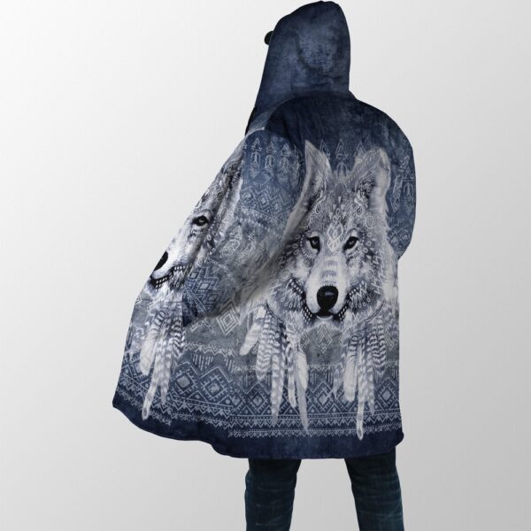 Native American Coat, Wolf Ancient Tribal Pattern Native American 3D All Over Printed Hooded Cloak Coat