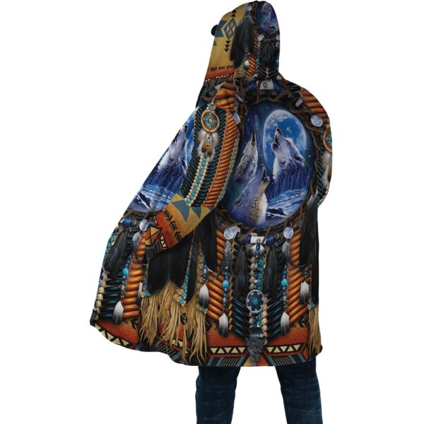 Native American Coat, Wolf Full Moon Native American 3D All Over Printed Hooded Cloak Coat