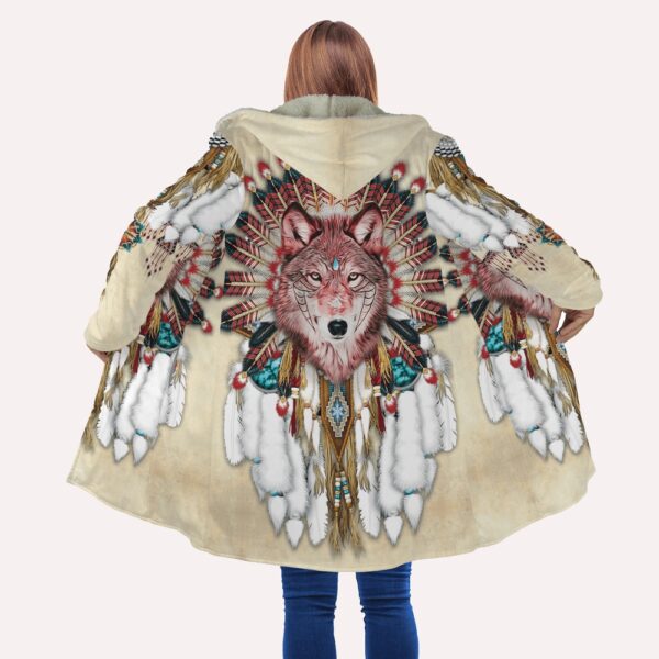 Native American Coat, Wolf Head Suede Pattern Native American All Over Printed Hooded Cloak Coat, Native American Hoodies