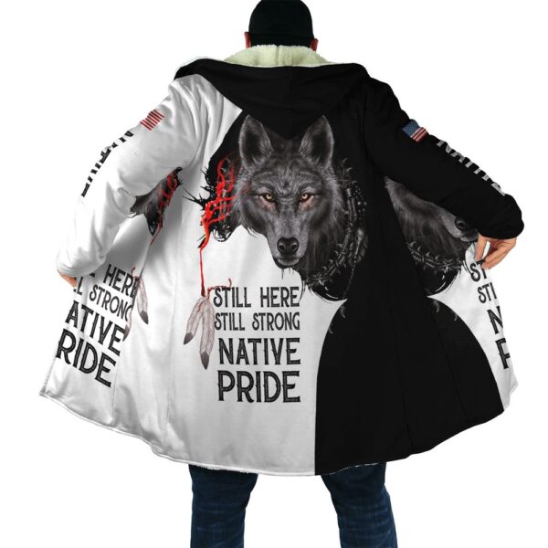 Native American Coat, Wolf Native Pride Native American 3D All Over Printed Hooded Cloak Coat