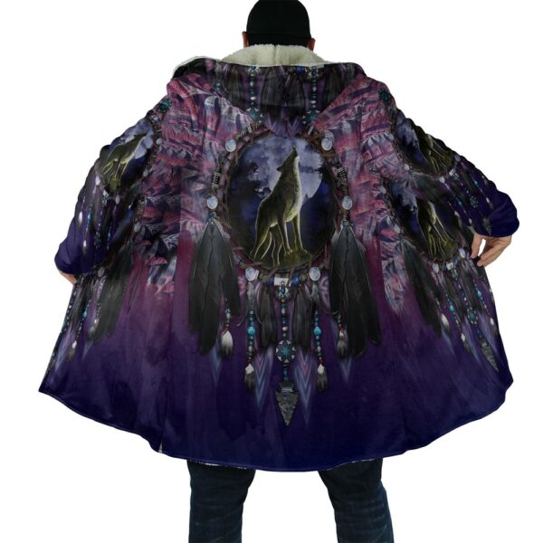 Native American Coat, Wolf Under The Moon Native American 3D All Over Printed Hooded Cloak Coat