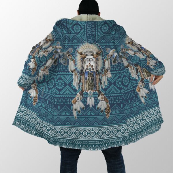 Native American Coat, Wolf’s Funeral Native American 3D All Over Printed Hooded Cloak Coat