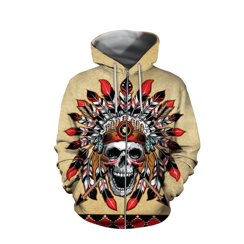 Native American Hoodie, Aboriginal Skull Mystic Native American 3D All Over Printed Hoodie, Native American Style Hoodie