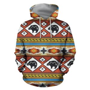 Native American Hoodie, Bear Pattern Native American 3D All Over Printed Hoodie, Native American Style Hoodie