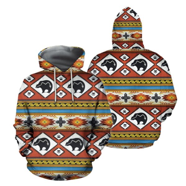 Native American Hoodie, Bear Pattern Native American 3D All Over Printed Hoodie, Native American Style Hoodie