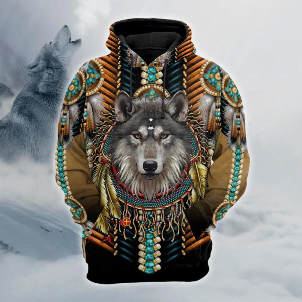 Native American Hoodie, Beautiful Tribe Wolf Native American 3D All Over Printed Hoodie, Native American Style Hoodie