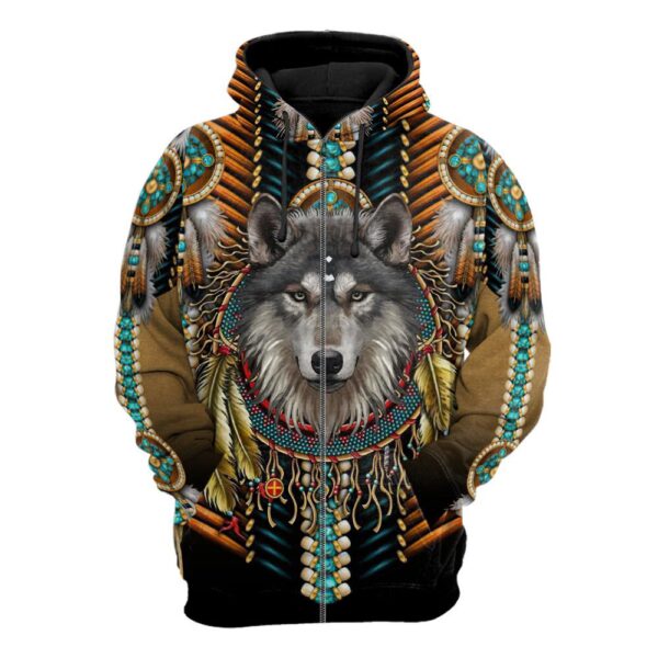 Native American Hoodie, Beautiful Tribe Wolf Native American 3D All Over Printed Hoodie, Native American Style Hoodie
