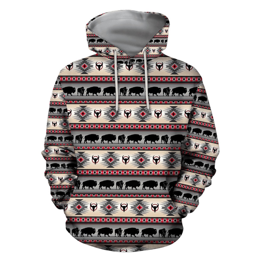 Native American Hoodie, Bison Motif Native American 3D All Over Printed Hoodie, Native American Style Hoodie