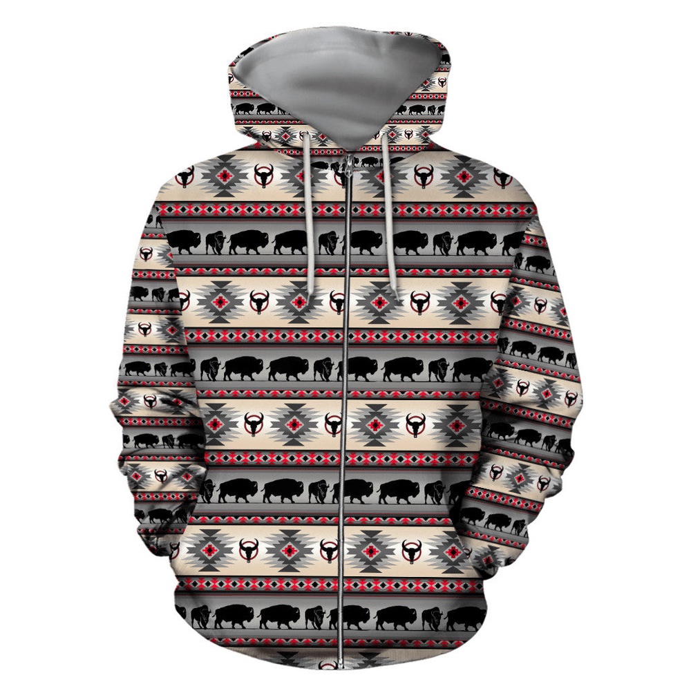 Native American Hoodie, Bison Motif Native American 3D All Over Printed Hoodie, Native American Style Hoodie