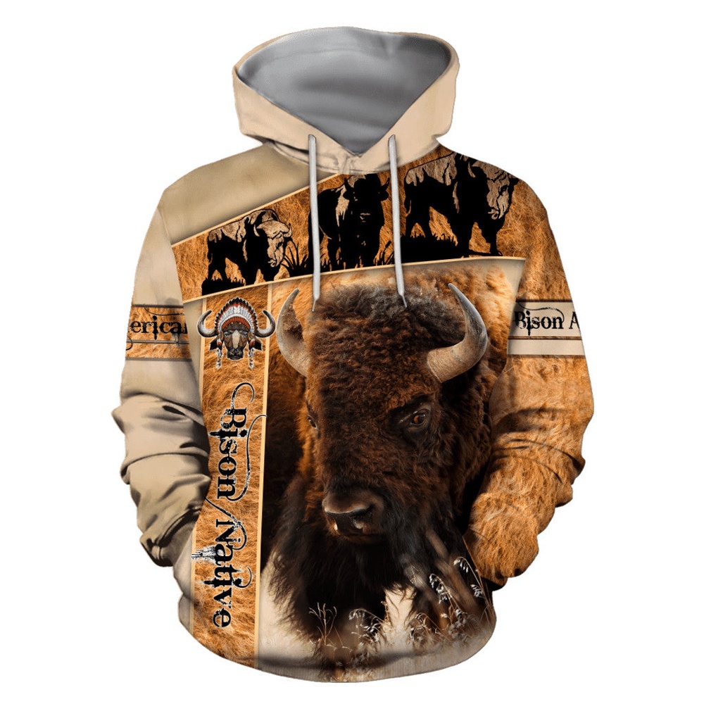 Native American Hoodie, Bison Native American 3D All Over Printed Hoodie, Native American Style Hoodie