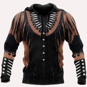 Native American Hoodie, Black Suede Motifs Native…