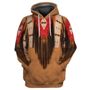 Native American Hoodie, Brown Elegance Native American 3D All Over Printed Hoodie, Native American Style Hoodie