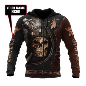 Native American Hoodie, Customize Name Aboriginal skull…