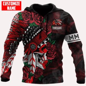 Native American Hoodie, Customized Name Chief Skull…