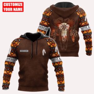 Native American Hoodie, Customized Name Cow Skull…