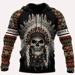 Native American Hoodie, Feather Skull Pattern Native…
