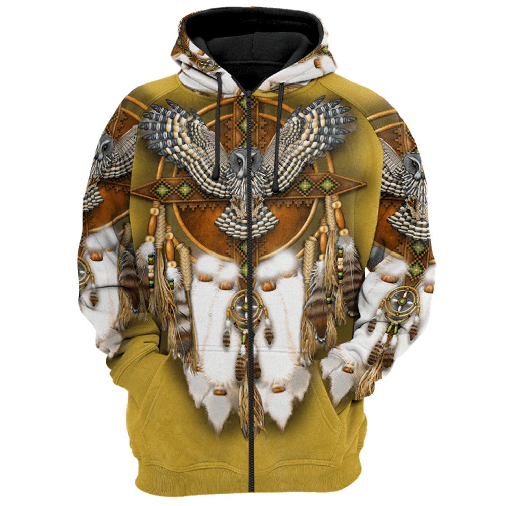 Native American Hoodie, Holy Owl Native American 3D All Over Printed Hoodie, Native American Style Hoodie