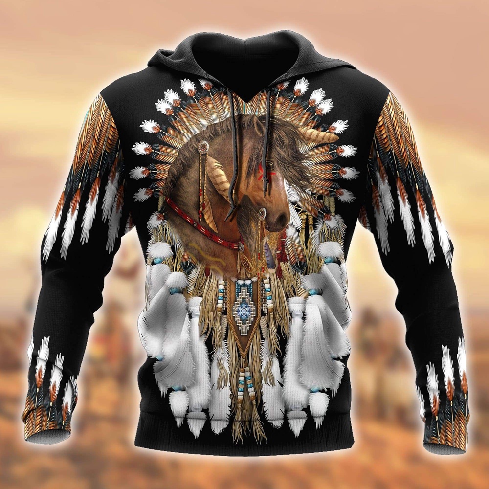 Native American Hoodie, Horse Pride Native American 3D All Over Printed Hoodie, Native American Style Hoodie