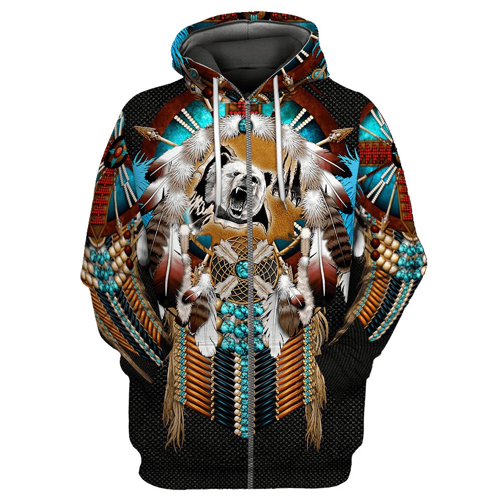 Native American Hoodie, Mighty Bear Native American 3D All Over Printed Hoodie, Native American Style Hoodie Native American Hoodie, Mighty Bear Native American 3D All Over Printed Hoodie, Native American Style Hoodie