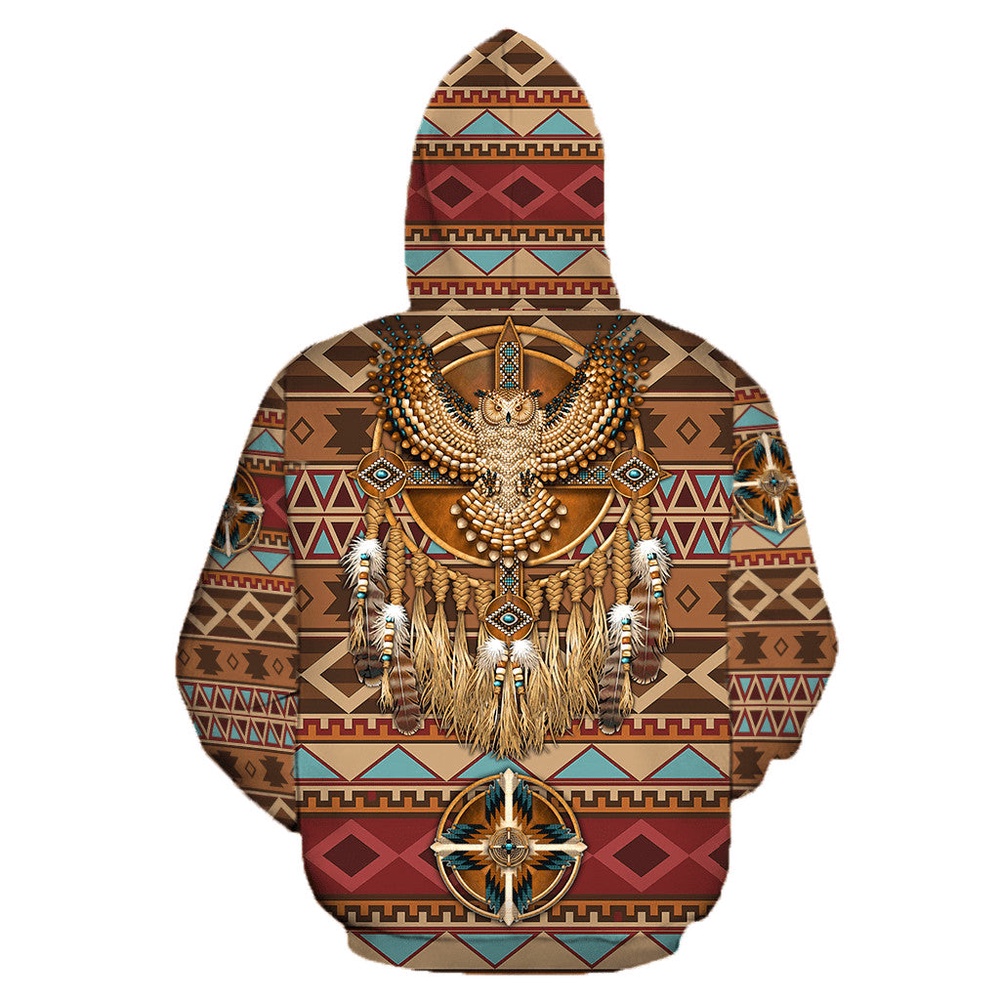 Native American Hoodie, Owl Bird Native American 3D All Over Printed Hoodie, Native American Style Hoodie