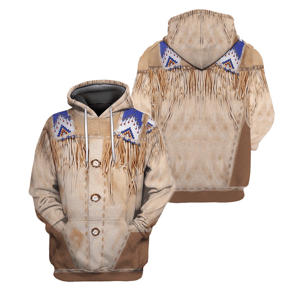 Native American Hoodie, Pale Brown Native American 3D All Over Printed Hoodie, Native American Style Hoodie