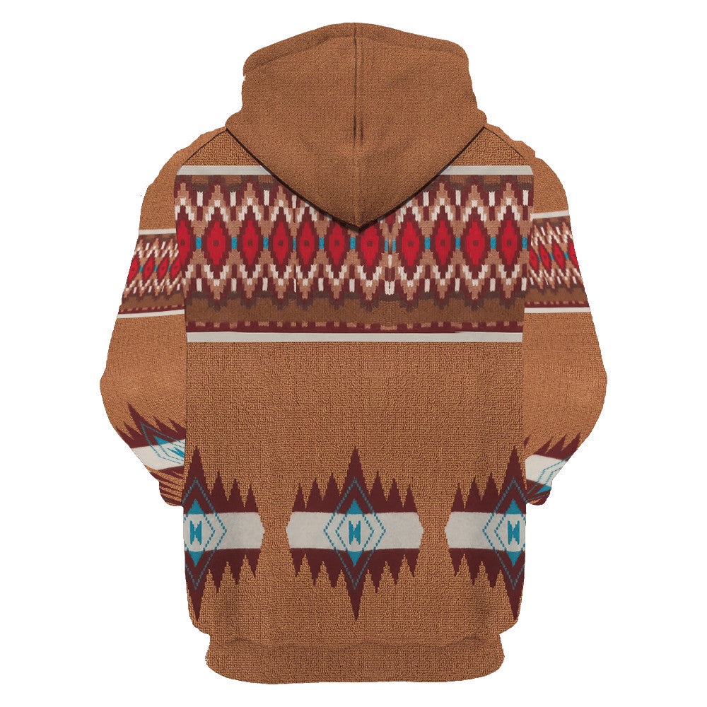 Native American Hoodie, Ppolite Brown Native American 3D All Over Printed Hoodie, Native American Style Hoodie