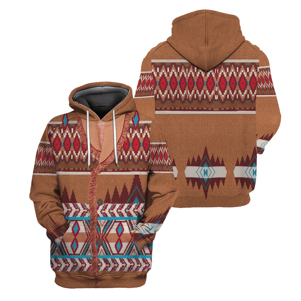 Native American Hoodie, Ppolite Brown Native American 3D All Over Printed Hoodie, Native American Style Hoodie