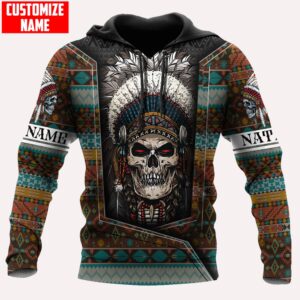 Native American Hoodie, Skull Antique Pattern Native…