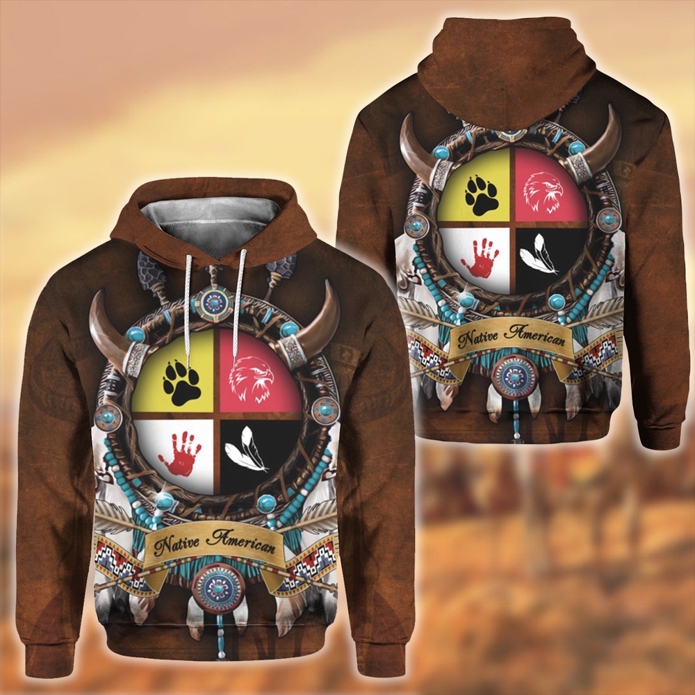 Native American Hoodie, Vestigial Native American 3D All Over Printed Hoodie, Native American Style Hoodie