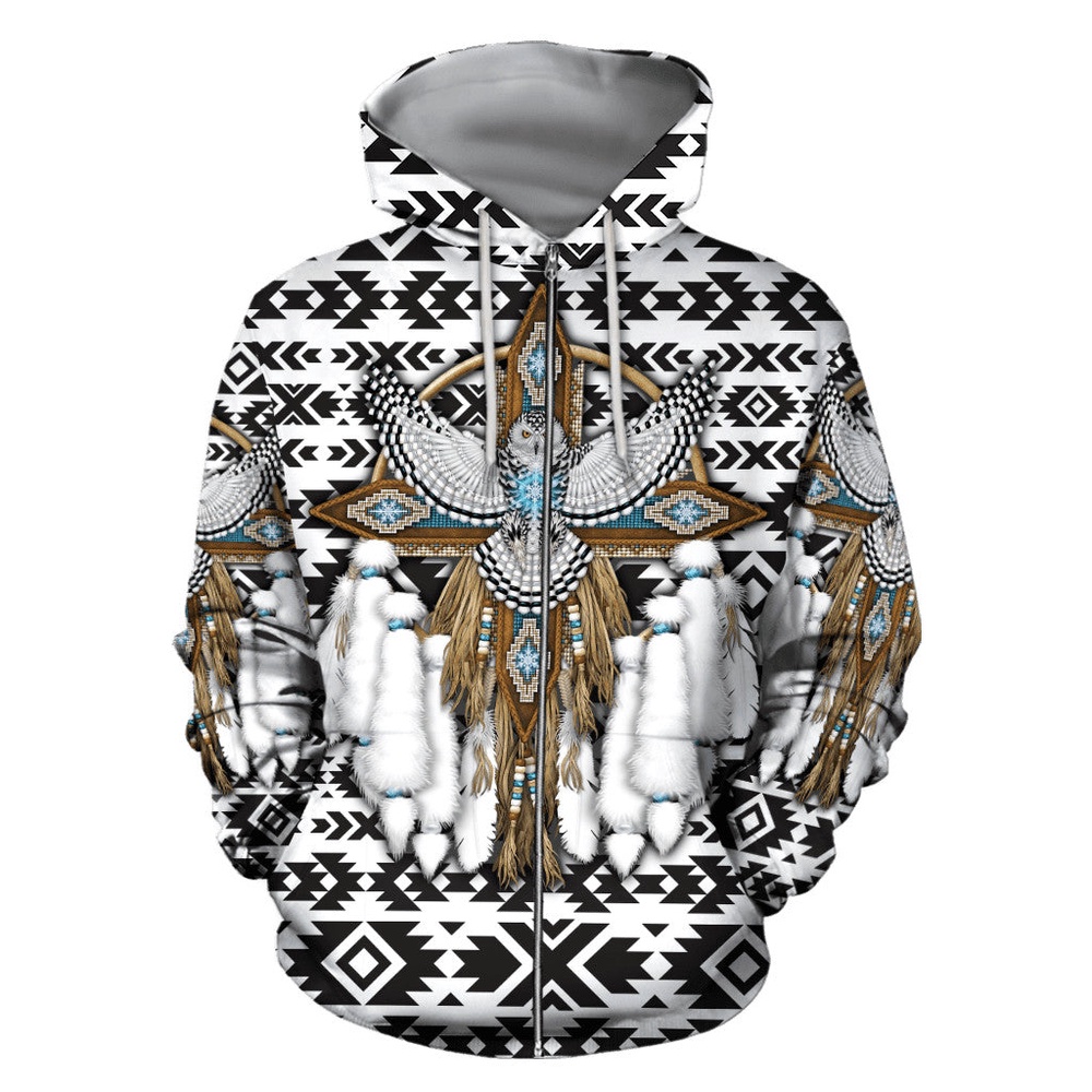 Native American Hoodie, White Owl Native American 3D All Over Printed Hoodie, Native American Style Hoodie