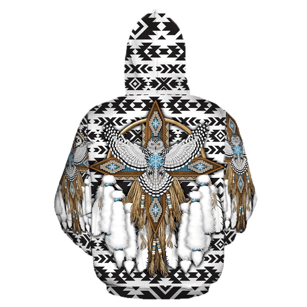 Native American Hoodie, White Owl Native American 3D All Over Printed Hoodie, Native American Style Hoodie