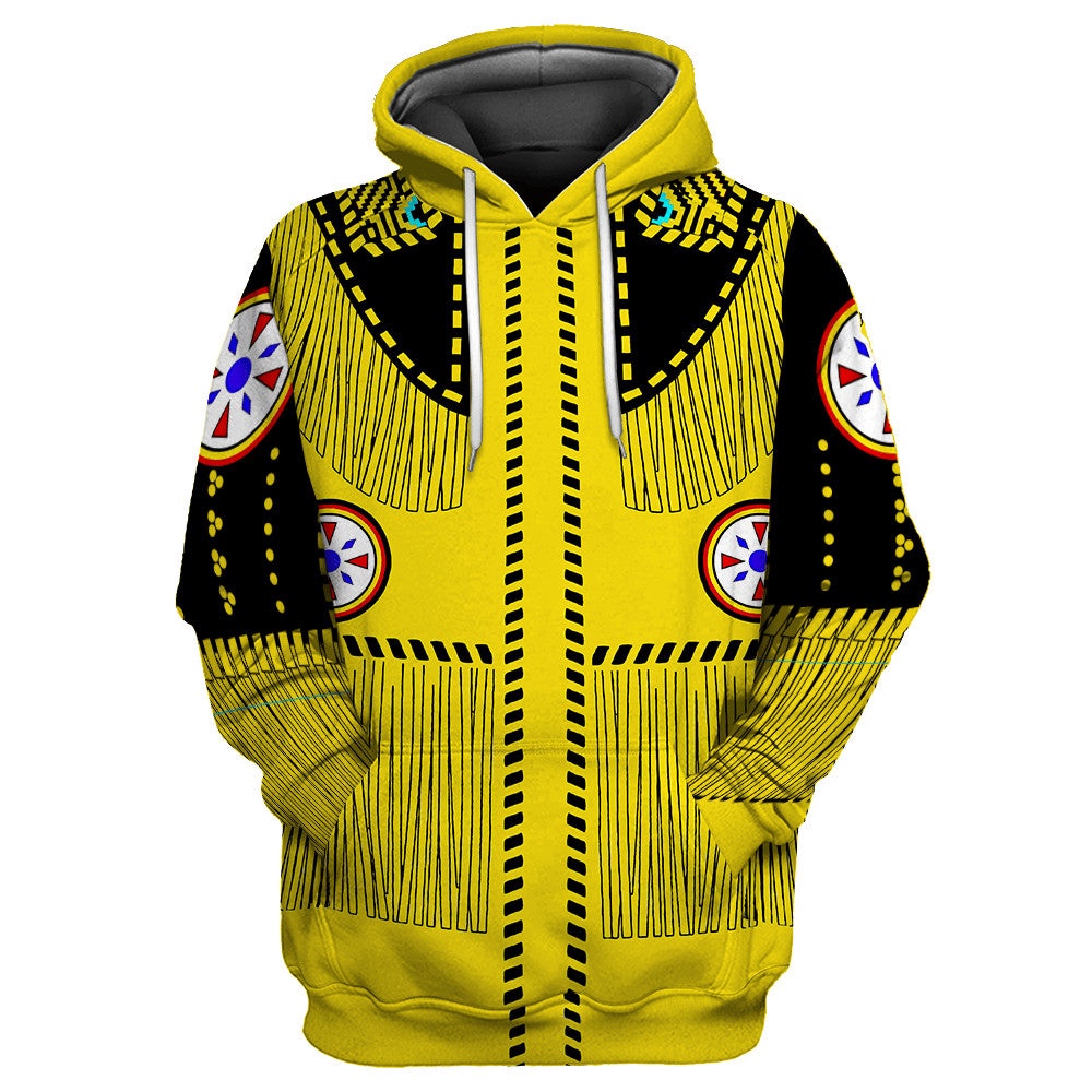 Native American Hoodie, Yellow Native American 3D All Over Printed Hoodie, Native American Style Hoodie