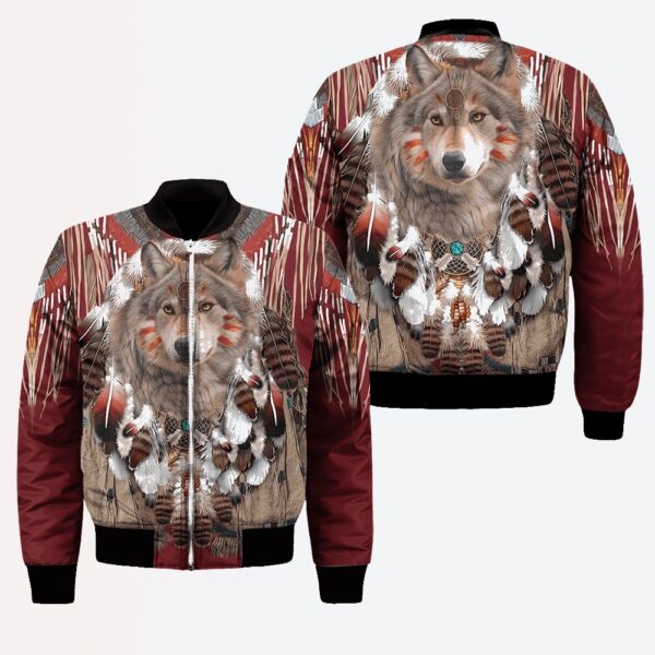 Native American Jacket, Aboriginal Wolf Native American 3D All Over Printed Bomber Jacket