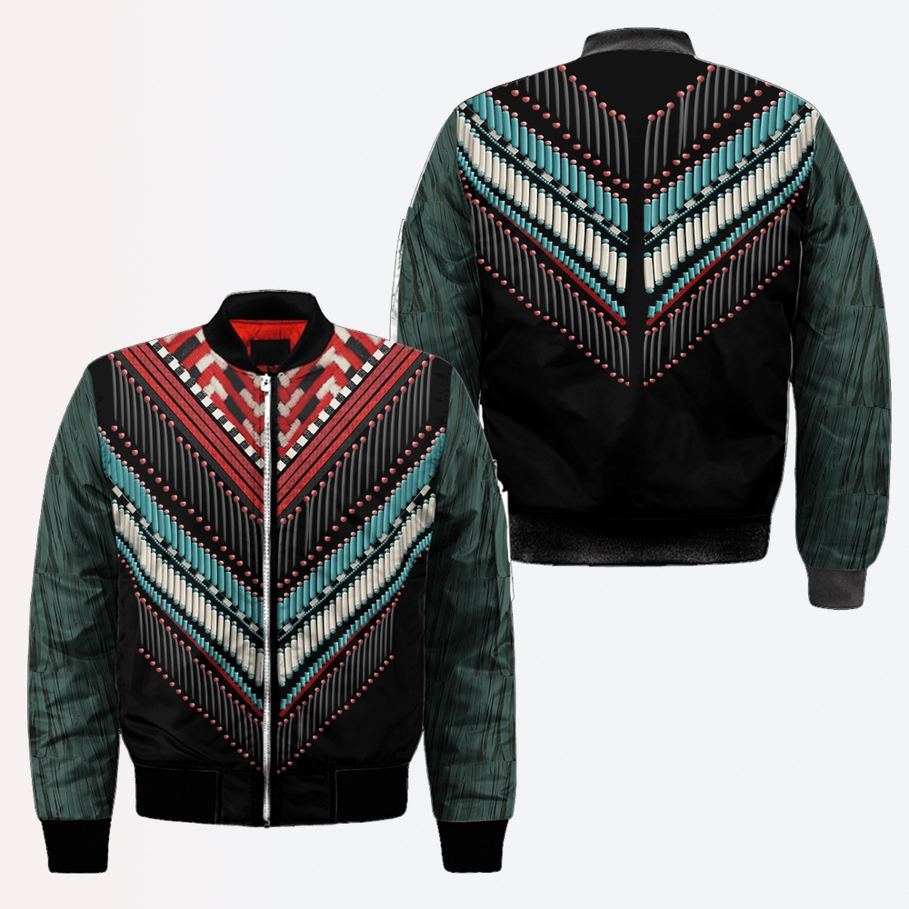 Native American Jacket, Brocade Pattern Native American 3D All Over Printed Bomber Jacket