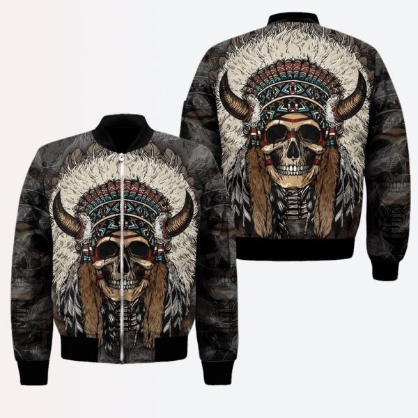 Native American Jacket, Chief’s Skull Native American 3D All Over Printed Bomber Jacket