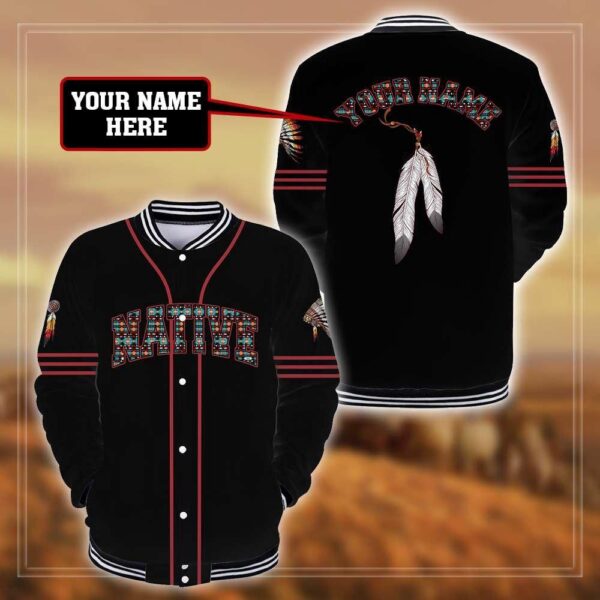 Native American Jacket, Custom Name Feather Native American3D All Over Printed Baseball Jacket, Native American Style Jackets