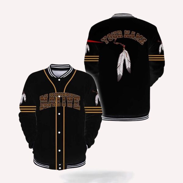 Native American Jacket, Custom Name Feathers Native American 3D All Over Printed Baseball Jacket, Native American Style Jackets