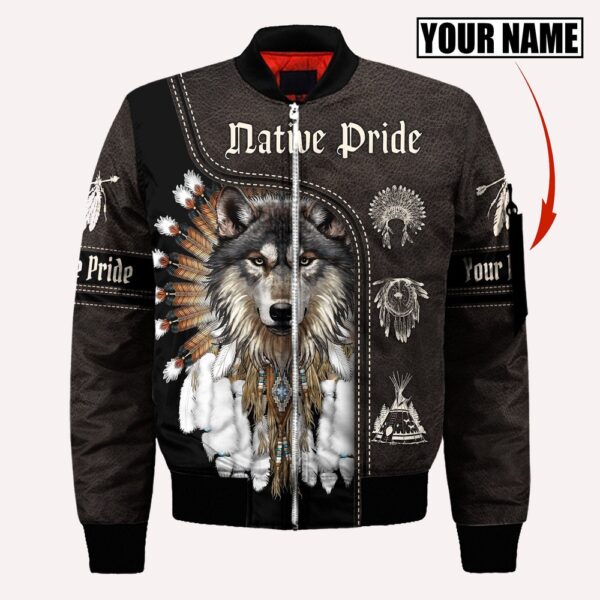 Native American Jacket, Customize Name Wofl Native American Pride 3D All Over Printed Bomber Jacket
