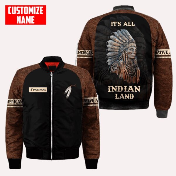 Native American Jacket, Customized Name Black Brown Native American 3D All Over Printed Bomber Jacket