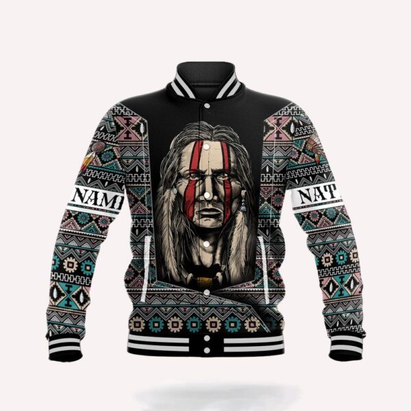 Native American Jacket, Customized Name Brocade Patterns Native American 3D All Over Printed Baseball Jacket, Native American Style Jackets