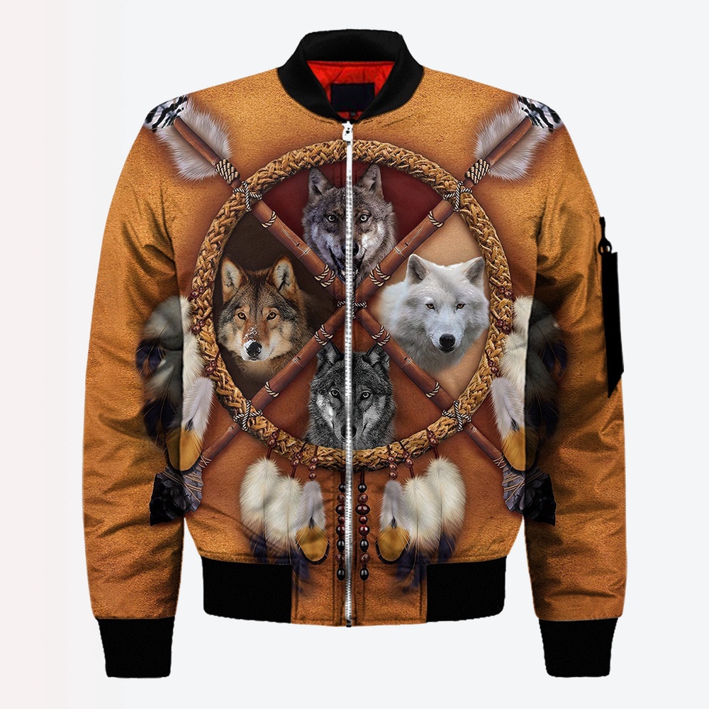 Native American Jacket, For Wofl Native American 3D All Over Printed Bomber Jacket