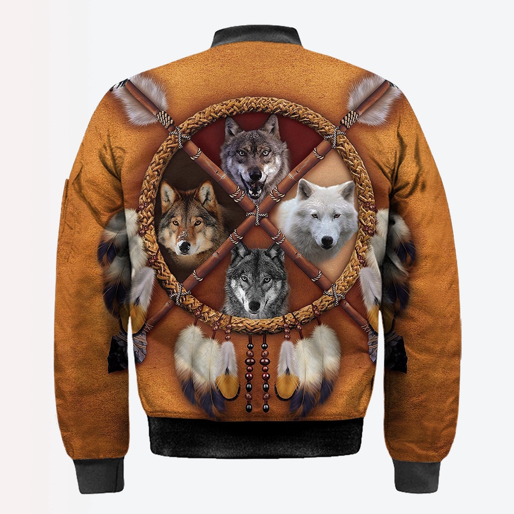 Native American Jacket, For Wofl Native American 3D All Over Printed Bomber Jacket