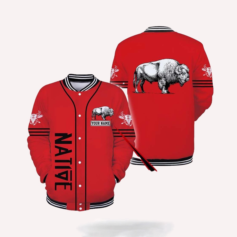 Native American Jacket, Personalized Bison Native American 3D All Over Printed Baseball Jacket, Native American Style Jackets Native American Jacket, Personalized Bison Native American 3D All Over Printed Baseball Jacket, Native American Style Jackets